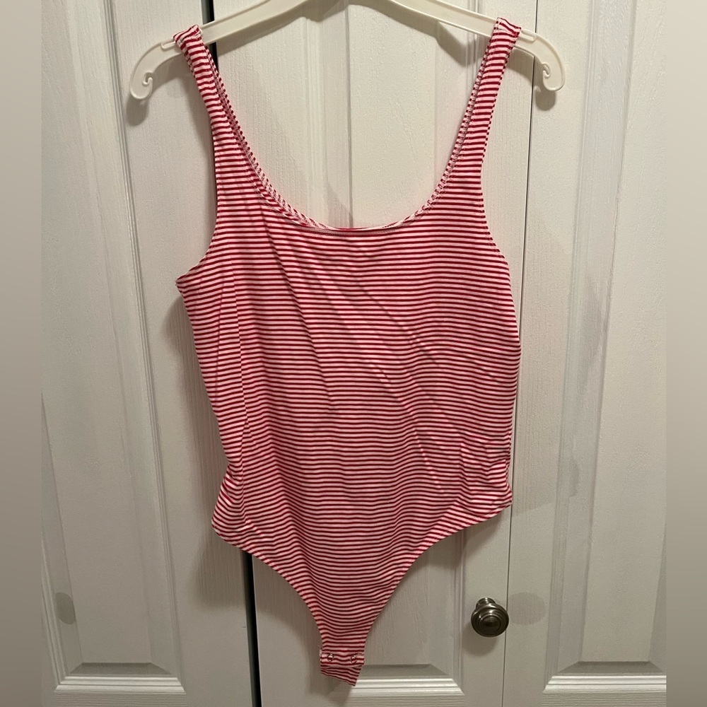 Garage Red & White Striped Bodysuit